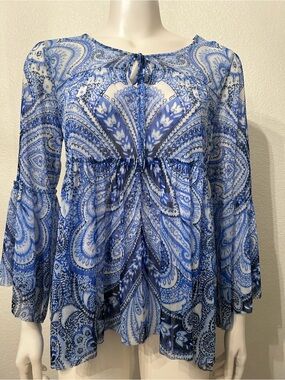 INC International Concepts Blue Paisley Peasant Tunic Top - NWOT